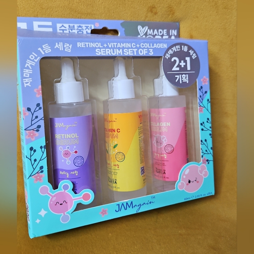 Retinol, Vitamin C & Collagen Serum Set - Purple, Yellow, Pink